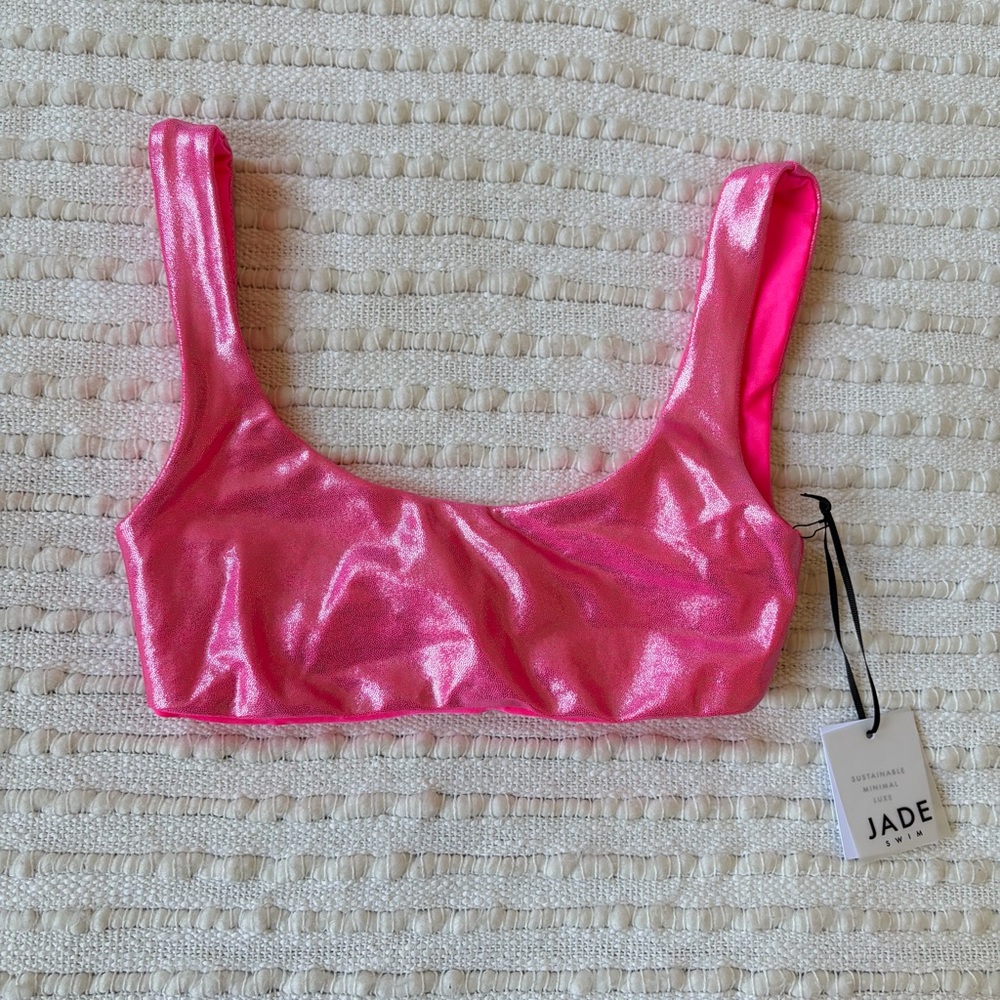NWT Jade Swim Hot Pink Sparkle Rounded Edges Shimmer Bikini Top Size XS New